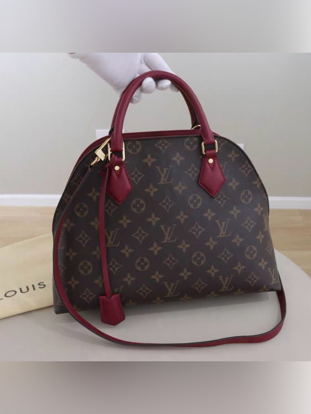 Louis Vuitton Monogram Satchel with Burgundy Trim